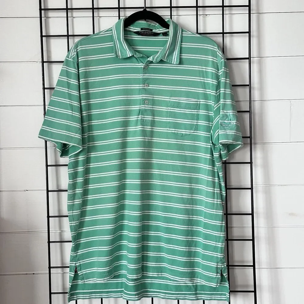 Polo Golf Ralph Lauren Shirt Mens L Green Stripe Vintage Lisle Coastal Pinehurst